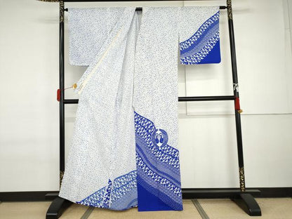 平和屋着物▽訪問着　単衣　翠秀珠泉　双鶴丸文　洗える着物　AABI7197cs