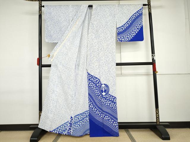 平和屋着物▽訪問着　単衣　翠秀珠泉　双鶴丸文　洗える着物　AABI7197cs