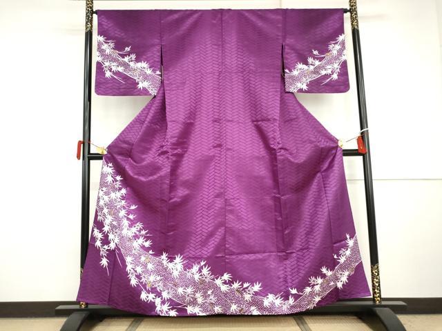 平和屋着物▽訪問着　単衣　枝葉文　金彩　洗える着物　AABI7198cs