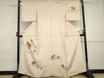 平和屋着物▽訪問着　単衣　駒刺繍　正倉院花唐草文　正絹　逸品　AABI7200cs