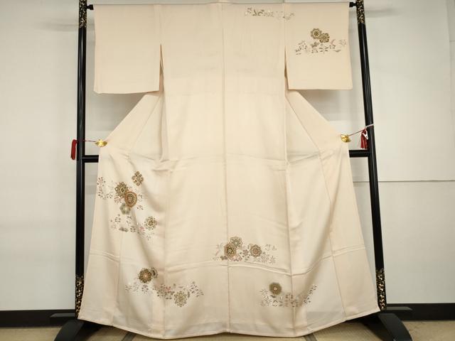 平和屋着物▽訪問着　単衣　駒刺繍　正倉院花唐草文　正絹　逸品　AABI7200cs