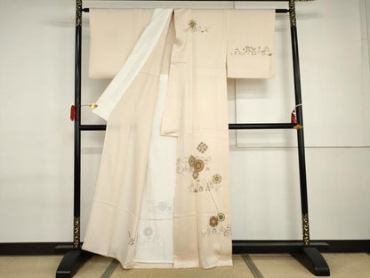 平和屋着物▽訪問着　単衣　駒刺繍　正倉院花唐草文　正絹　逸品　AABI7200cs