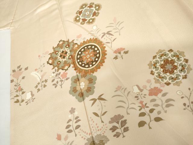 平和屋着物▽訪問着　単衣　駒刺繍　正倉院花唐草文　正絹　逸品　AABI7200cs
