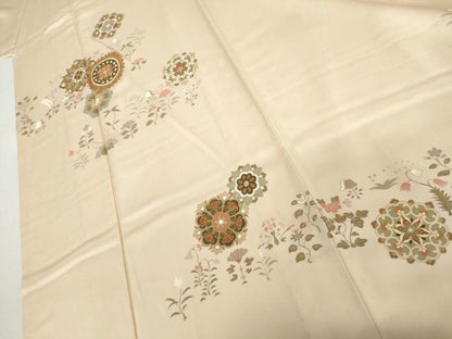 平和屋着物▽訪問着　単衣　駒刺繍　正倉院花唐草文　正絹　逸品　AABI7200cs