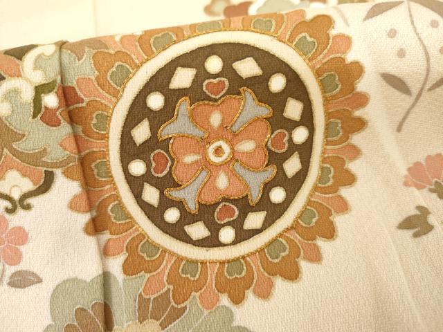 平和屋着物▽訪問着　単衣　駒刺繍　正倉院花唐草文　正絹　逸品　AABI7200cs