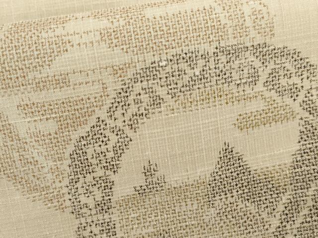 平和屋着物▽上質な紬　単衣　風景絵皿文　正絹　逸品　AABI7201cs