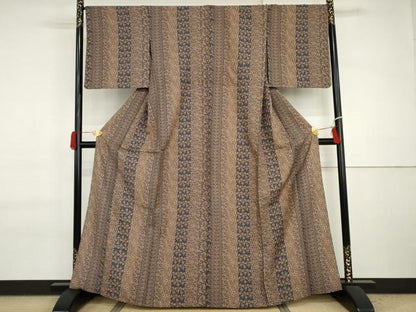 平和屋着物▽上質な紬　単衣　花唐草文　正絹　逸品　AABI7203cs