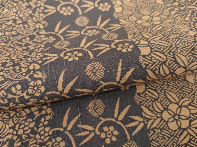 平和屋着物▽上質な紬　単衣　花唐草文　正絹　逸品　AABI7203cs