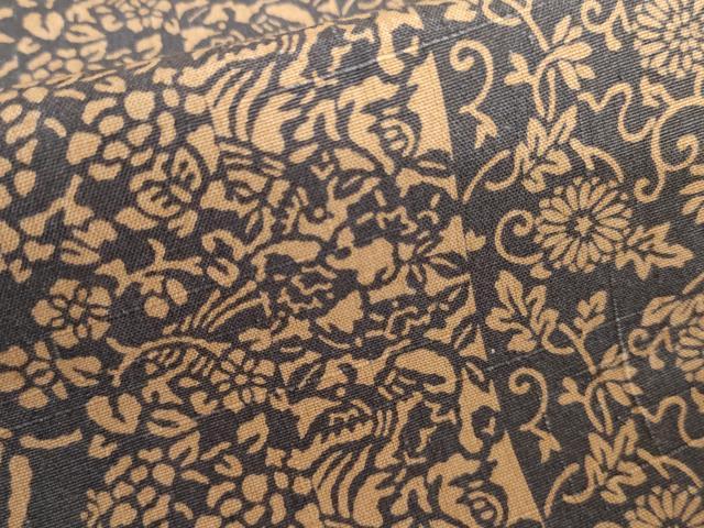平和屋着物▽上質な紬　単衣　花唐草文　正絹　逸品　AABI7203cs