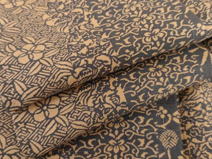 平和屋着物▽上質な紬　単衣　花唐草文　正絹　逸品　AABI7203cs