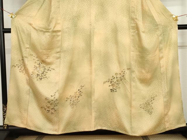 平和屋着物▽訪問着　単衣　手描き　刺繍　枝花文　暈し染め　正絹　逸品　AABI7205cs