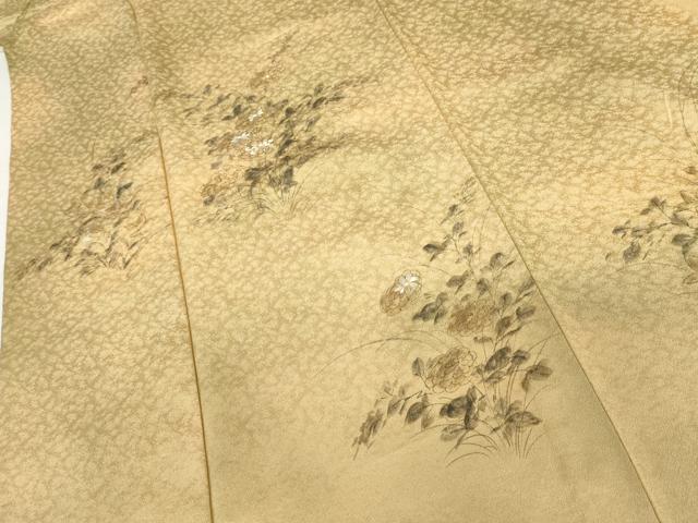 平和屋着物▽訪問着　単衣　手描き　刺繍　枝花文　暈し染め　正絹　逸品　AABI7205cs