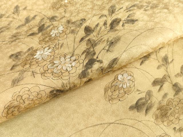 平和屋着物▽訪問着　単衣　手描き　刺繍　枝花文　暈し染め　正絹　逸品　AABI7205cs