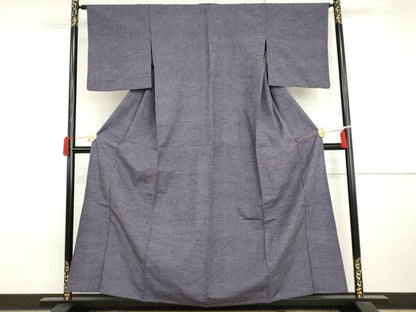 平和屋着物▽上質な紬　単衣　色無地　江戸紫色　正絹　逸品　AABI7206cs