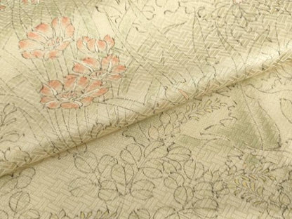 平和屋着物▽訪問着　単衣　手描き　草花文　正絹　逸品　AABI7207cs