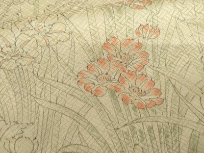 平和屋着物▽訪問着　単衣　手描き　草花文　正絹　逸品　AABI7207cs