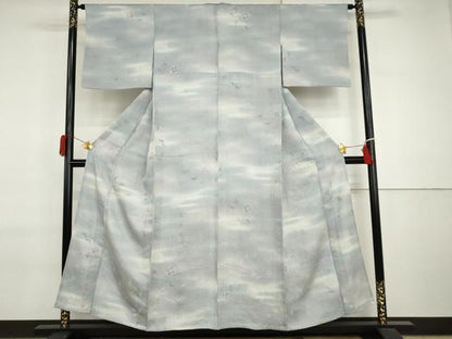 平和屋着物▽上質な小紋　単衣　地紋起こし　花唐草文　暈し染め　正絹　逸品　AABI7209cs