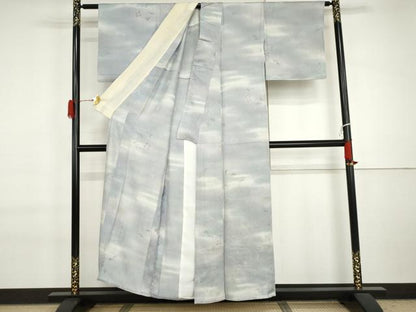 平和屋着物▽上質な小紋　単衣　地紋起こし　花唐草文　暈し染め　正絹　逸品　AABI7209cs