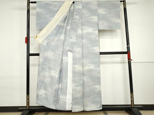 平和屋着物▽上質な小紋　単衣　地紋起こし　花唐草文　暈し染め　正絹　逸品　AABI7209cs