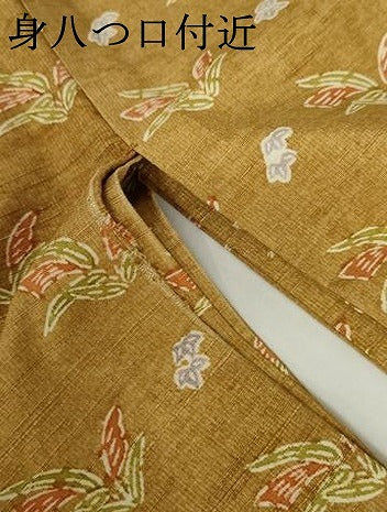 平和屋着物▽上質な紬　単衣　型染め　笹文　正絹　逸品　AABI7211cs