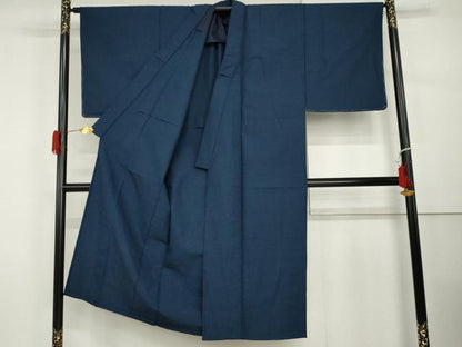 平和屋着物▽男性　小紋　単衣　アンサンブル　色無地　瑠璃紺色　AABI7213cs