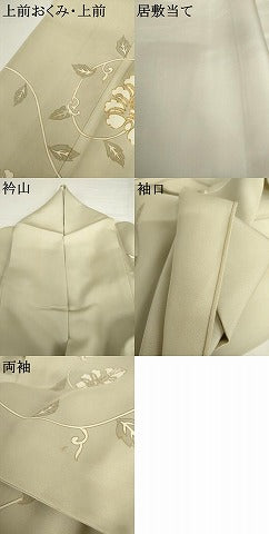平和屋着物▽訪問着　単衣　駒刺繍　花唐草文　金彩　正絹　逸品　AABI7214cs