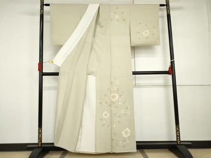 平和屋着物▽訪問着　単衣　駒刺繍　花唐草文　金彩　正絹　逸品　AABI7214cs