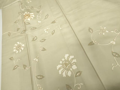 平和屋着物▽訪問着　単衣　駒刺繍　花唐草文　金彩　正絹　逸品　AABI7214cs