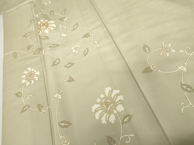 平和屋着物▽訪問着　単衣　駒刺繍　花唐草文　金彩　正絹　逸品　AABI7214cs