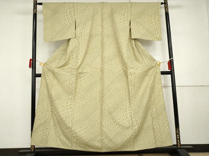 平和屋着物▽上質な紬　単衣　幾何学文様　正絹　逸品　AABI7215cs