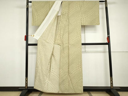 平和屋着物▽上質な紬　単衣　幾何学文様　正絹　逸品　AABI7215cs