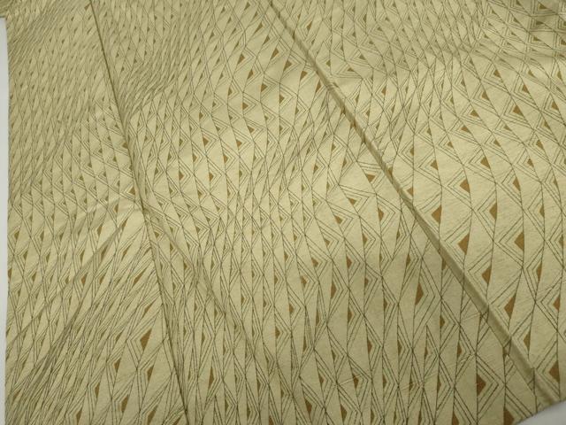 平和屋着物▽上質な紬　単衣　幾何学文様　正絹　逸品　AABI7215cs