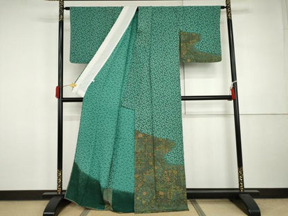 平和屋着物▽訪問着　単衣　更紗地紙花文　金彩　正絹　逸品　AABI7217cs