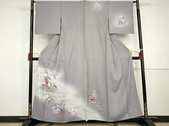 平和屋着物▽訪問着　単衣　友禅　花鳥風景文　暈し染め　金彩　正絹　逸品　AABI7218cs