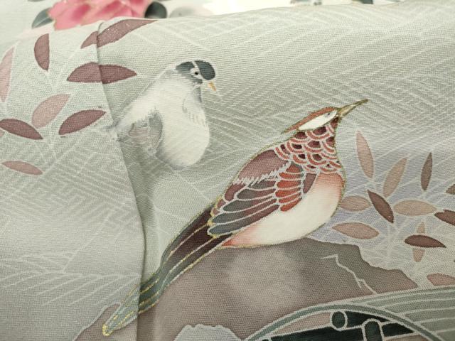 平和屋着物▽訪問着　単衣　友禅　花鳥風景文　暈し染め　金彩　正絹　逸品　AABI7218cs