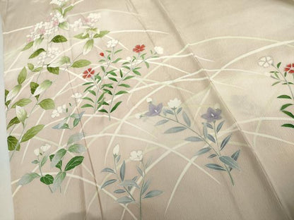 平和屋着物▽訪問着　単衣　友禅　駒刺繍　枝花文　暈し染め　銀彩　正絹　逸品　未使用　AABI7219cs