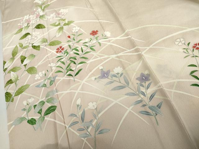 平和屋着物▽訪問着　単衣　友禅　駒刺繍　枝花文　暈し染め　銀彩　正絹　逸品　未使用　AABI7219cs