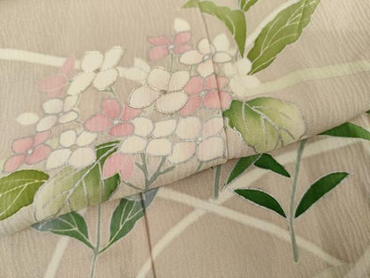 平和屋着物▽訪問着　単衣　友禅　駒刺繍　枝花文　暈し染め　銀彩　正絹　逸品　未使用　AABI7219cs