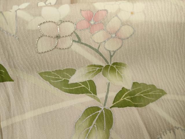 平和屋着物▽訪問着　単衣　友禅　駒刺繍　枝花文　暈し染め　銀彩　正絹　逸品　未使用　AABI7219cs
