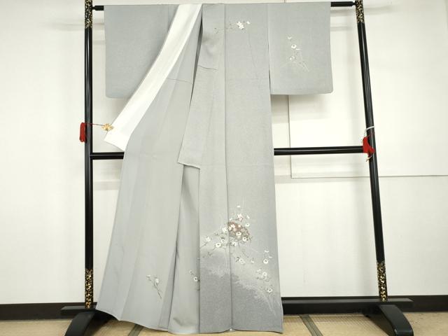 平和屋着物▽訪問着　単衣　友禅　地紙枝花文　暈し染め　正絹　逸品　AABI7222cs