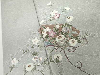 平和屋着物▽訪問着　単衣　友禅　地紙枝花文　暈し染め　正絹　逸品　AABI7222cs