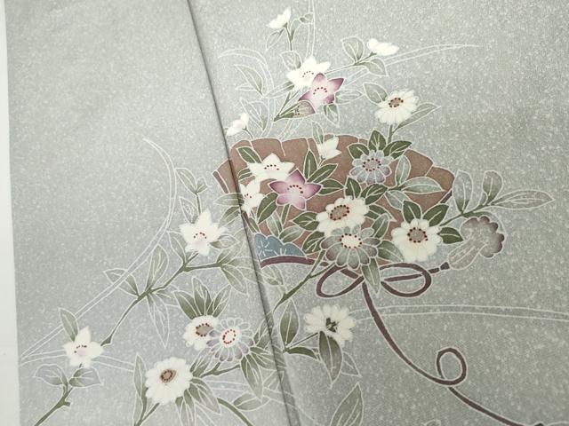 平和屋着物▽訪問着　単衣　友禅　地紙枝花文　暈し染め　正絹　逸品　AABI7222cs