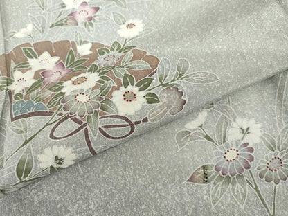 平和屋着物▽訪問着　単衣　友禅　地紙枝花文　暈し染め　正絹　逸品　AABI7222cs