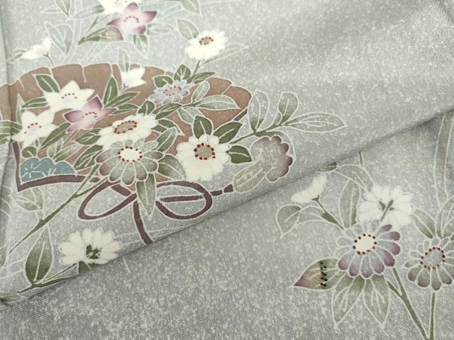 平和屋着物▽訪問着　単衣　友禅　地紙枝花文　暈し染め　正絹　逸品　AABI7222cs