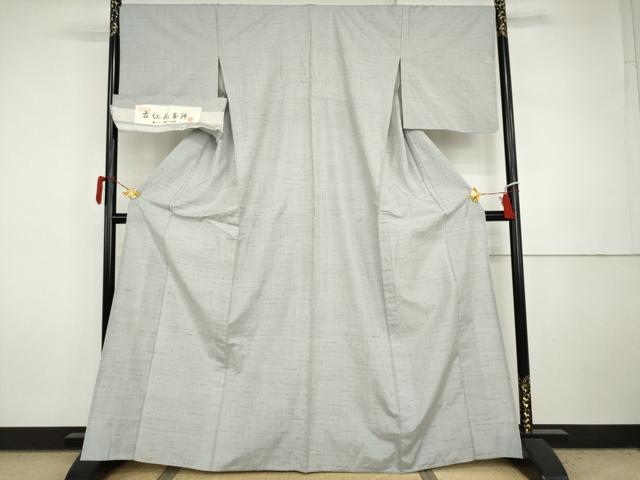 平和屋着物▽古紅花玉紬　単衣　格子　反端付き　正絹　逸品　AABI7223cs