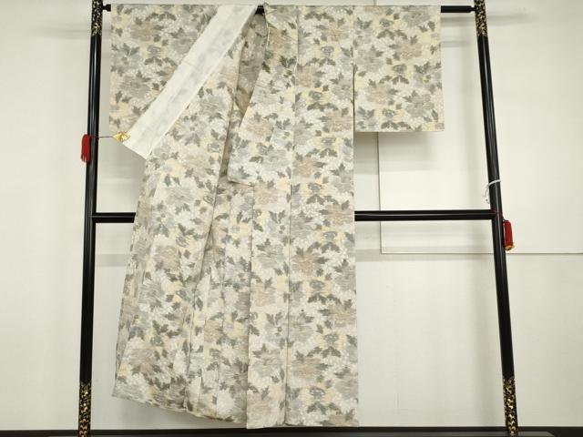 平和屋着物▽上質な紬　単衣　草花文　正絹　逸品　AABI7224cs