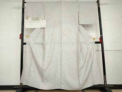 平和屋着物▽上質な小紋　単衣　和紗羅　紗織　手染め　雪輪文　反端付き　正絹　逸品　AABI7225cs