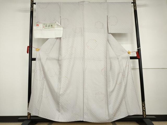 平和屋着物▽上質な小紋　単衣　和紗羅　紗織　手染め　雪輪文　反端付き　正絹　逸品　AABI7225cs