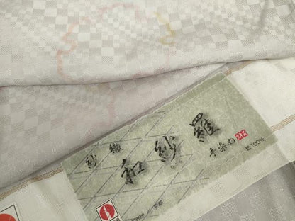 平和屋着物▽上質な小紋　単衣　和紗羅　紗織　手染め　雪輪文　反端付き　正絹　逸品　AABI7225cs