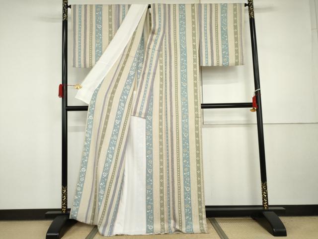 平和屋着物▽上質な小紋　単衣　更紗花間道　金彩　正絹　逸品　AABI7226cs